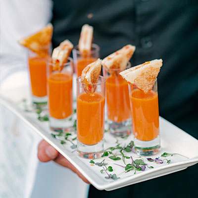 Grilled cheese sandwiches and tomato soup shooters